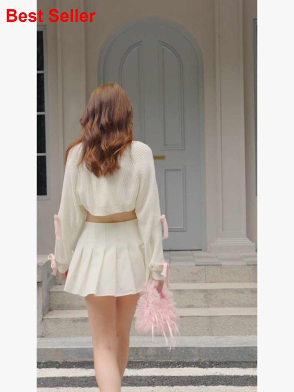 Cropped Cardigan Long Sleeve Knitted Shrug Bow Sweater - Picture 7 of 7
